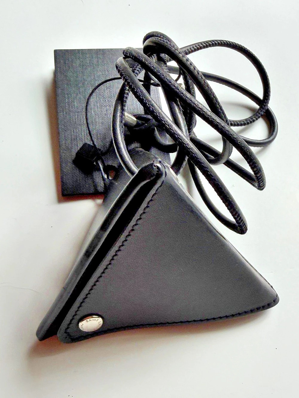 Saint Laurent Triangle Coin Purse Necklace Black NWT